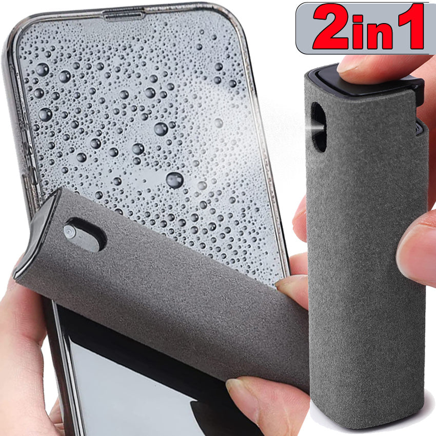 2in1 Microfiber Screen Cleaner Spray Bottle Set for Phones Glasses Electronics