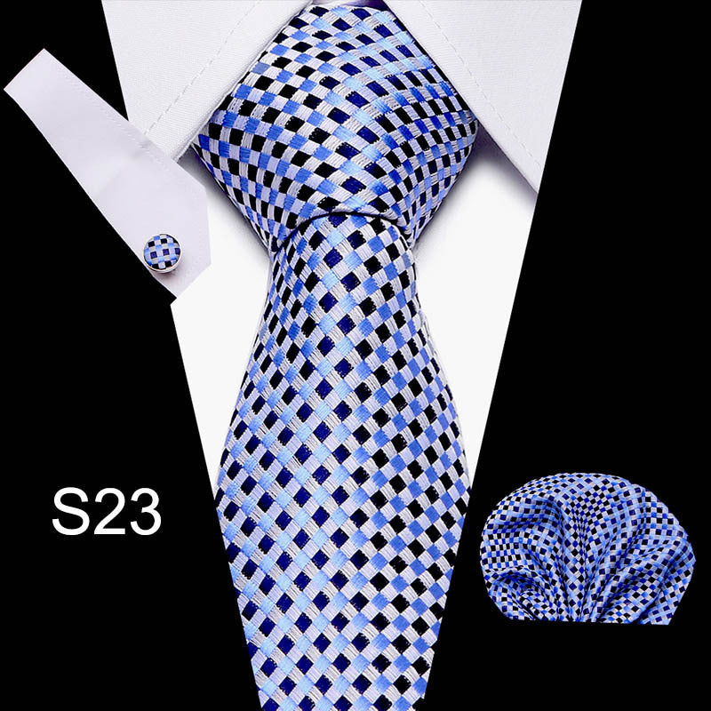 Men's Tie Set with Cufflinks and Square Scarf for Business Formal Wear