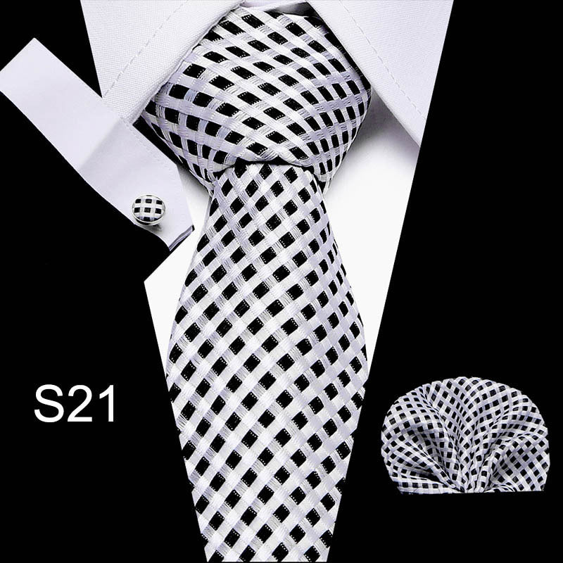Men's Tie Set with Cufflinks and Square Scarf for Business Formal Wear