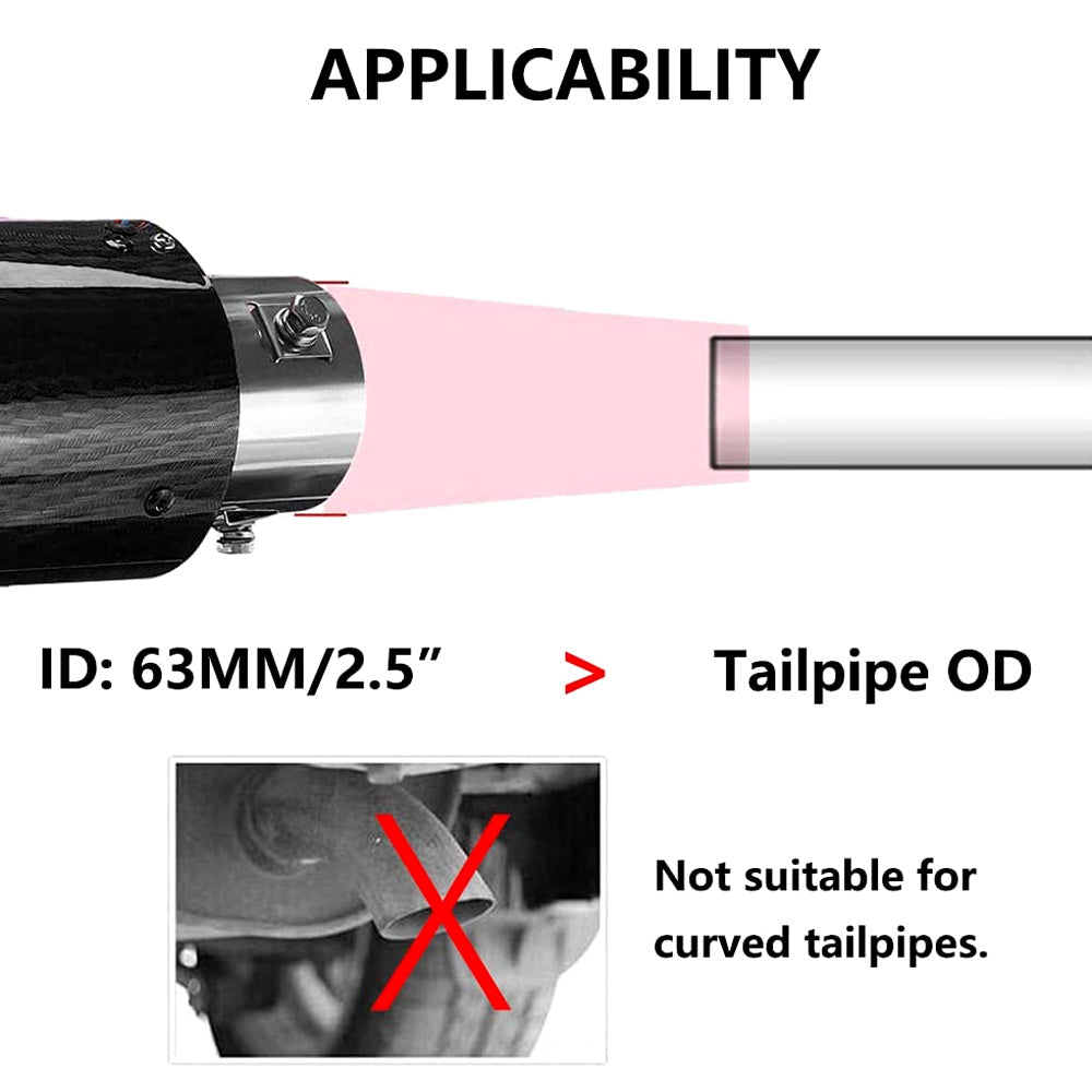 Punta de escape de fibra de carbono con luces LED, acero inoxidable, ajuste universal para coches y camiones