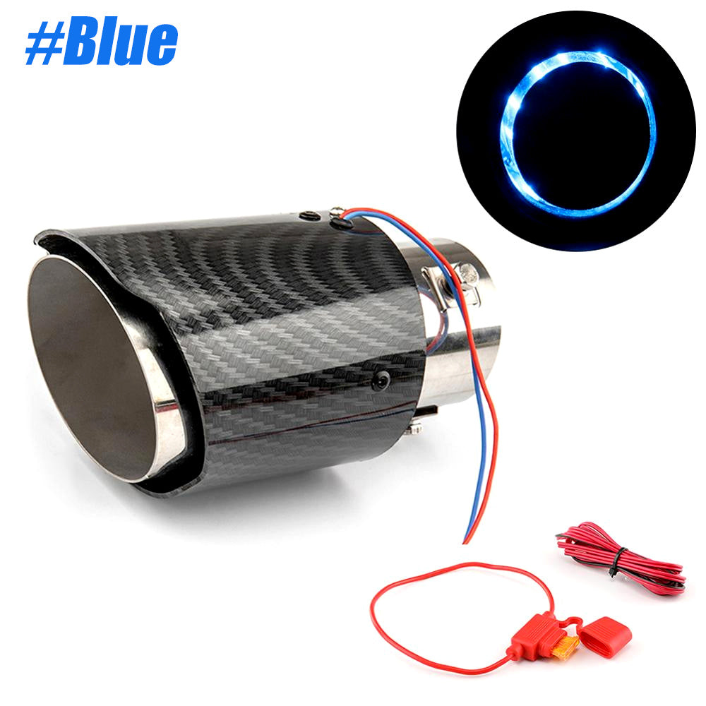 Punta de escape de fibra de carbono con luces LED, acero inoxidable, ajuste universal para coches y camiones