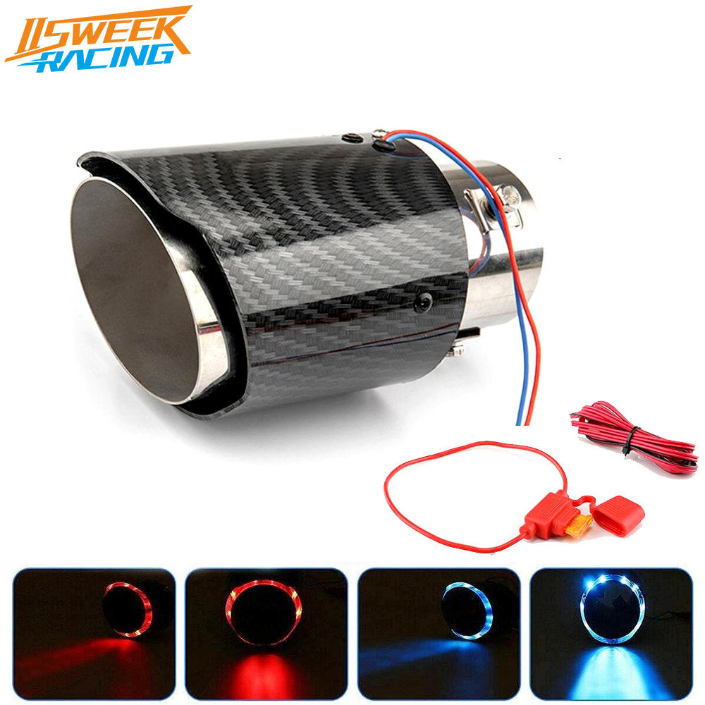 Punta de escape de fibra de carbono con luces LED, acero inoxidable, ajuste universal para coches y camiones