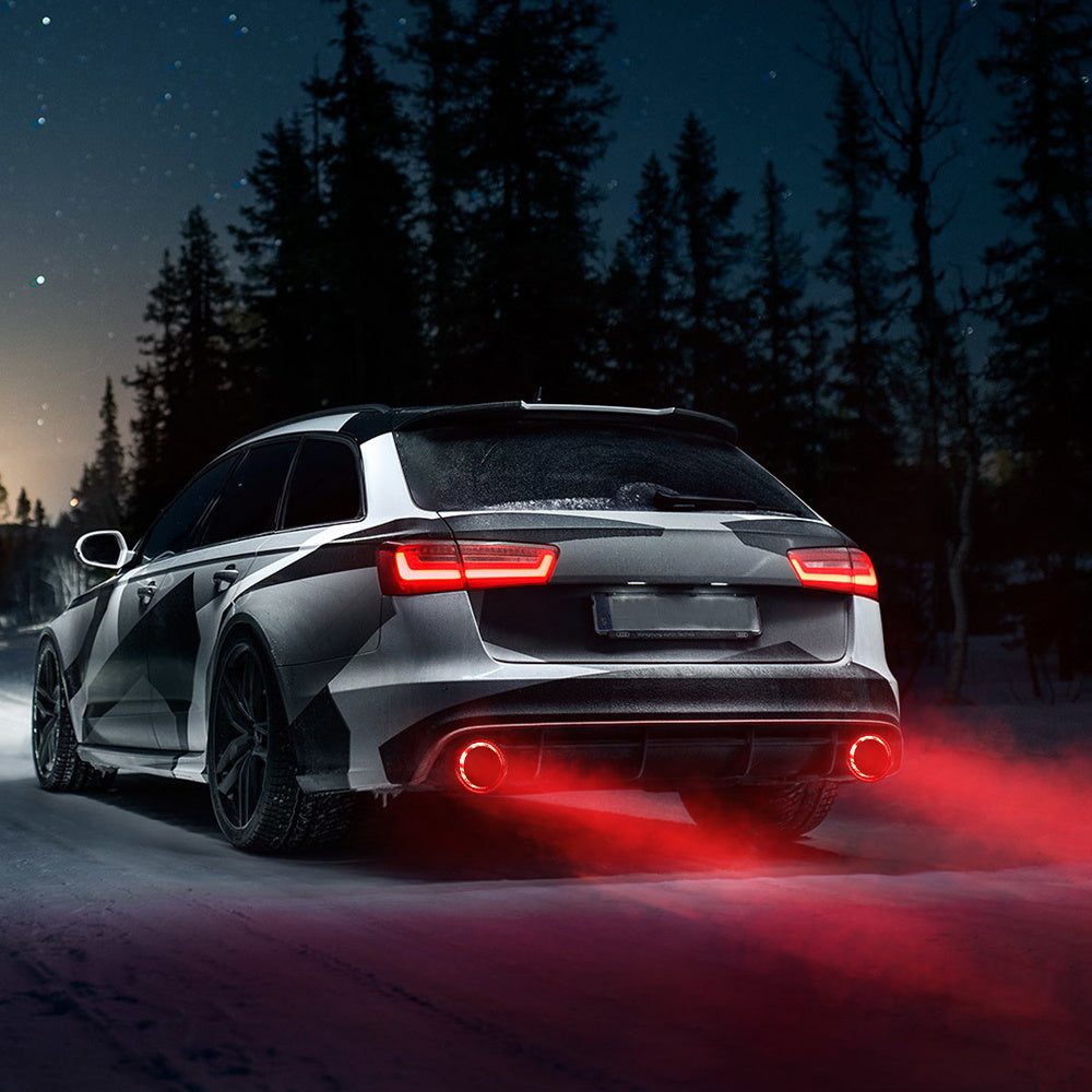 Punta de escape de fibra de carbono con luces LED, acero inoxidable, ajuste universal para coches y camiones