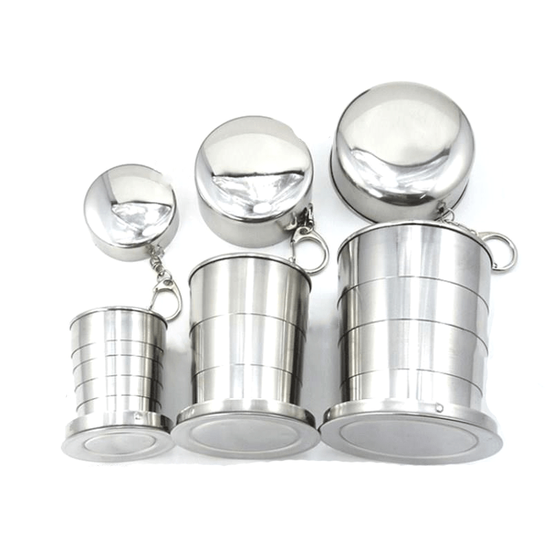 Stainless Steel Folding Cup with Keychain Portable Travel Camping Drinkware 75ml 150ml 250ml