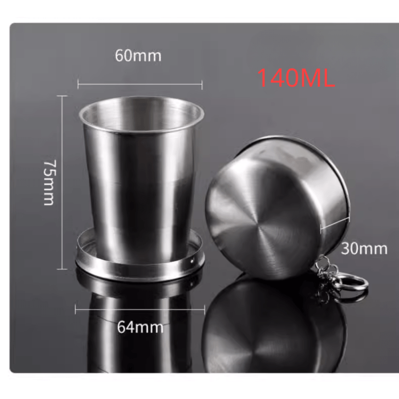 Stainless Steel Folding Cup with Keychain Portable Travel Camping Drinkware 75ml 150ml 250ml