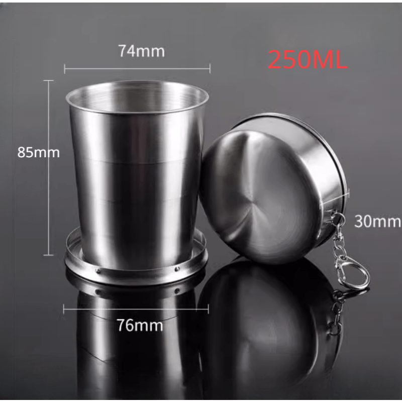 Stainless Steel Folding Cup with Keychain Portable Travel Camping Drinkware 75ml 150ml 250ml