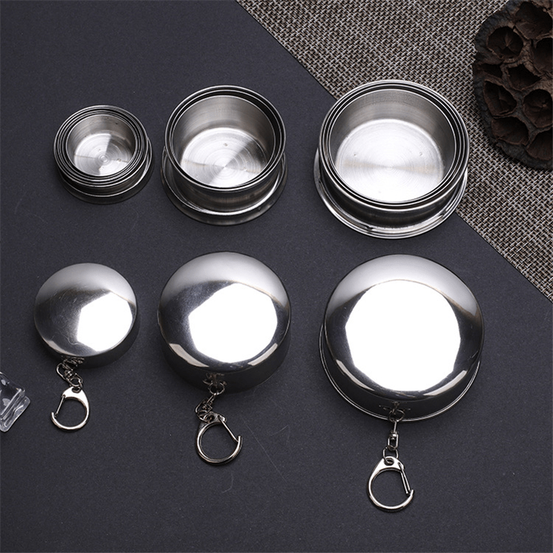 Stainless Steel Folding Cup with Keychain Portable Travel Camping Drinkware 75ml 150ml 250ml
