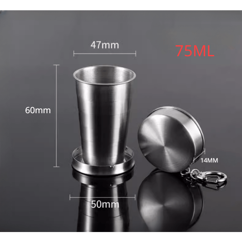 Stainless Steel Folding Cup with Keychain Portable Travel Camping Drinkware 75ml 150ml 250ml