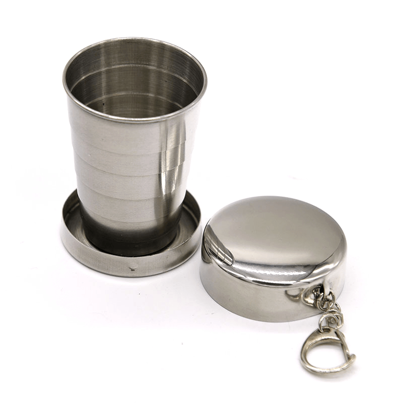 Stainless Steel Folding Cup with Keychain Portable Travel Camping Drinkware 75ml 150ml 250ml