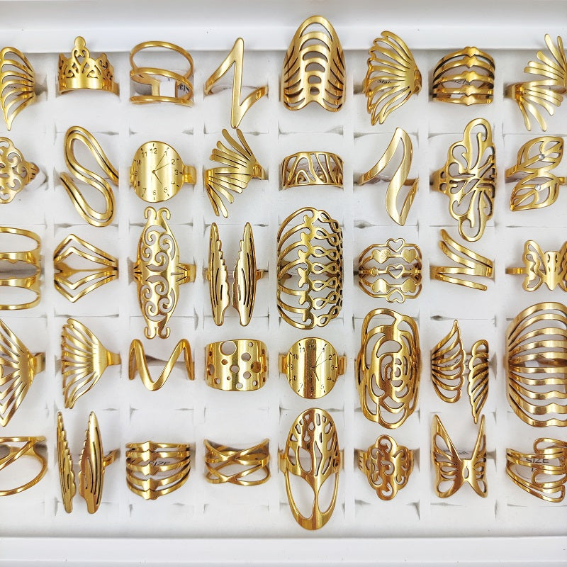 Set of 20 Stainless Steel Rings for Men Women Hollow Heart Butterfly Flower Geometric Gold Silver