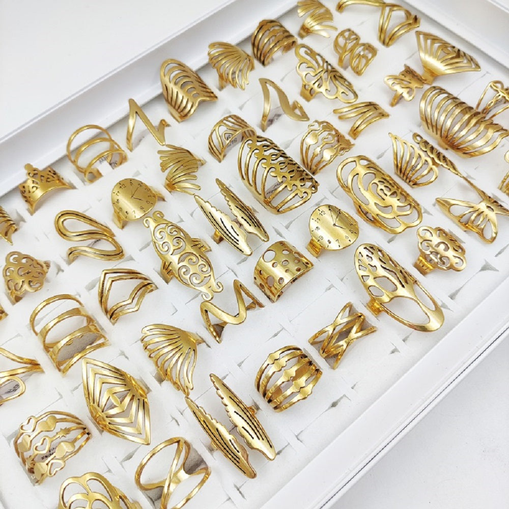 Set of 20 Stainless Steel Rings for Men Women Hollow Heart Butterfly Flower Geometric Gold Silver