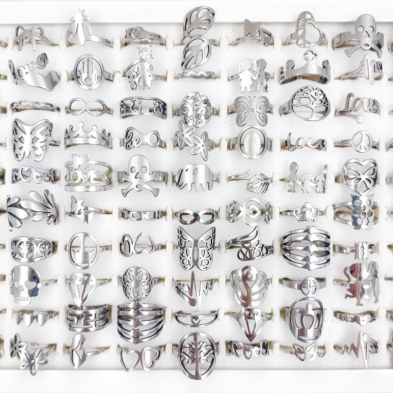 Set of 20 Stainless Steel Rings for Men Women Hollow Heart Butterfly Flower Geometric Gold Silver