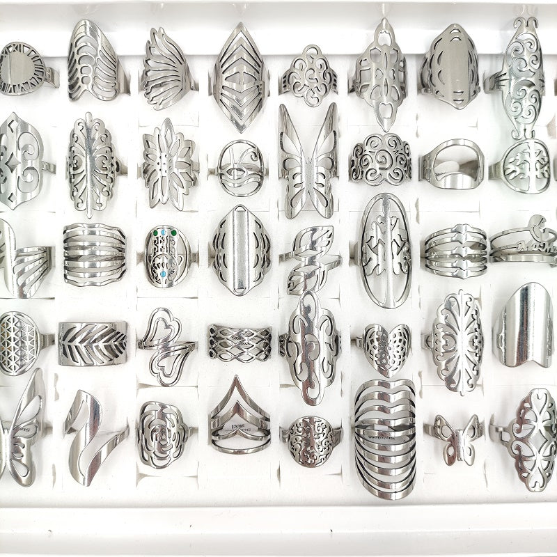 Set of 20 Stainless Steel Rings for Men Women Hollow Heart Butterfly Flower Geometric Gold Silver