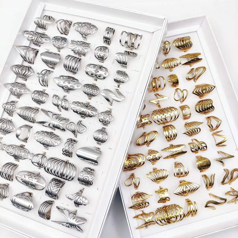 Set of 20 Stainless Steel Rings for Men Women Hollow Heart Butterfly Flower Geometric Gold Silver