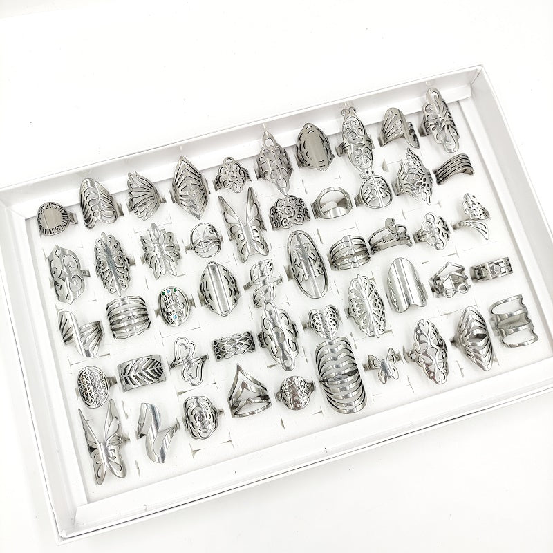 Set of 20 Stainless Steel Rings for Men Women Hollow Heart Butterfly Flower Geometric Gold Silver