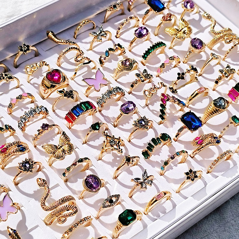Лот из 20 модных цветных колец из кристаллического циркона с дизайном бабочек и змей из страз, идеально подходящих для стильных украшений на пальцы.