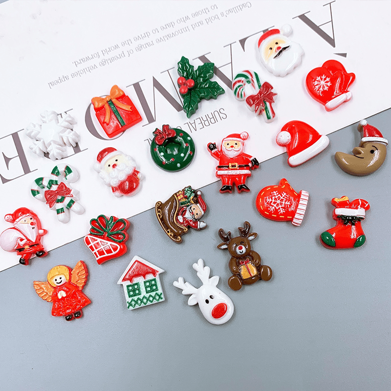 Christmas Resin Ornament Set with Santa Snowman Tree Bell Miniatures for Crafting and DIY Projects