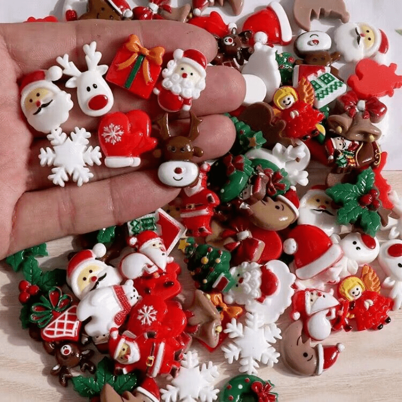 Christmas Resin Ornament Set with Santa Snowman Tree Bell Miniatures for Crafting and DIY Projects