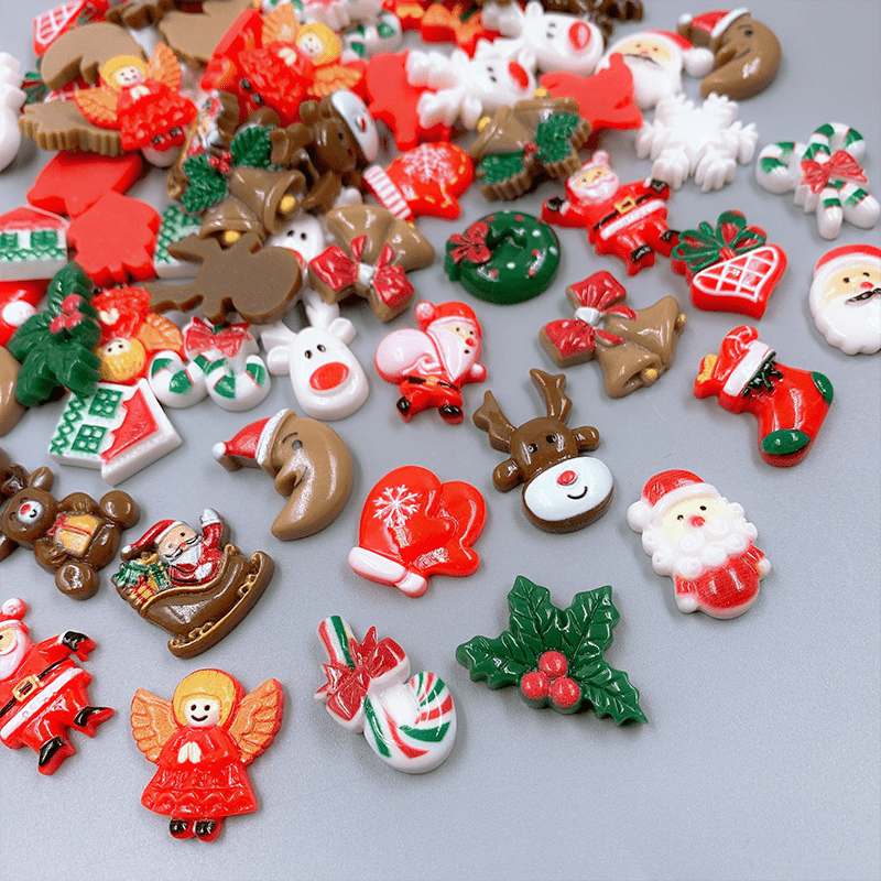 Christmas Resin Ornament Set with Santa Snowman Tree Bell Miniatures for Crafting and DIY Projects