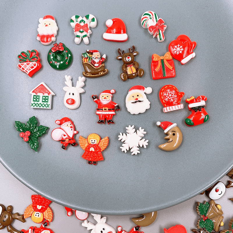 Christmas Resin Ornament Set with Santa Snowman Tree Bell Miniatures for Crafting and DIY Projects