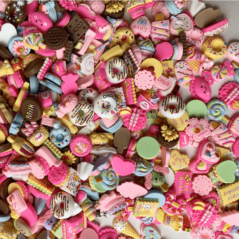 Rang-barang resin shirinlik charms to'plami, 20, 50 yoki 100 ta, DIY soch uchlari, telefon qoplamalari, gelinlik san'ati uchun