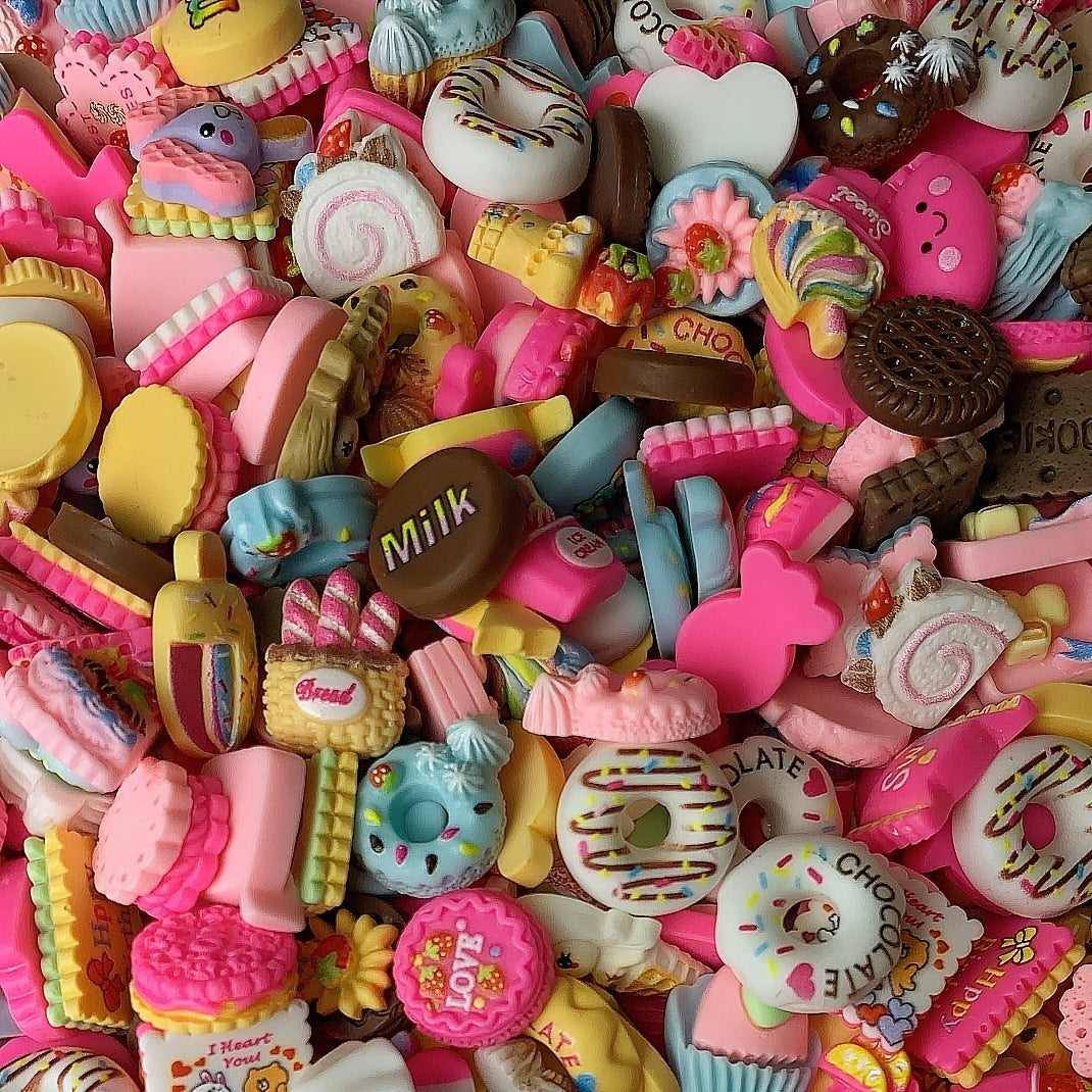 Rang-barang resin shirinlik charms to'plami, 20, 50 yoki 100 ta, DIY soch uchlari, telefon qoplamalari, gelinlik san'ati uchun