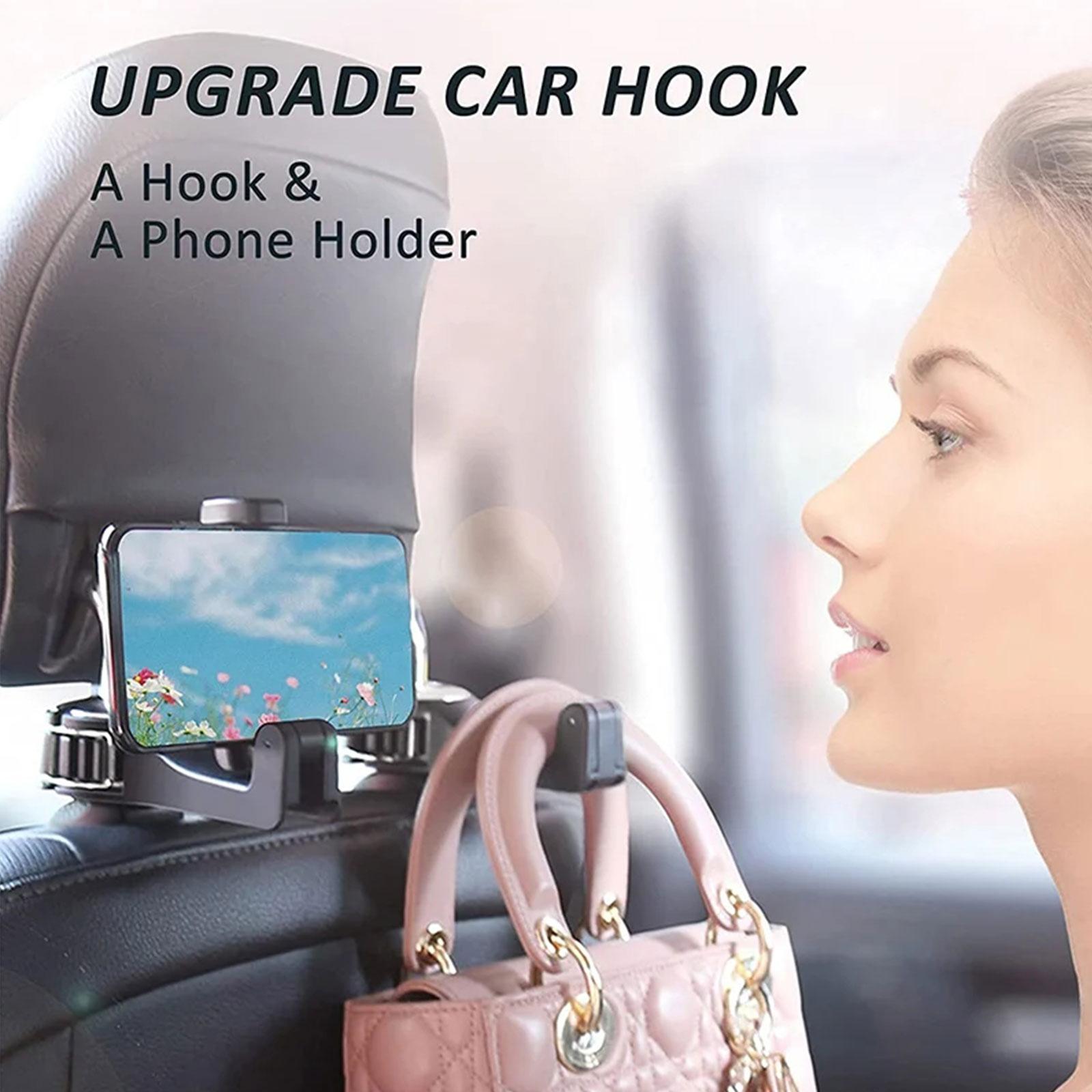 Universal Car Headrest Hook with Phone Holder PVC Durable 2-in-1 Organizer