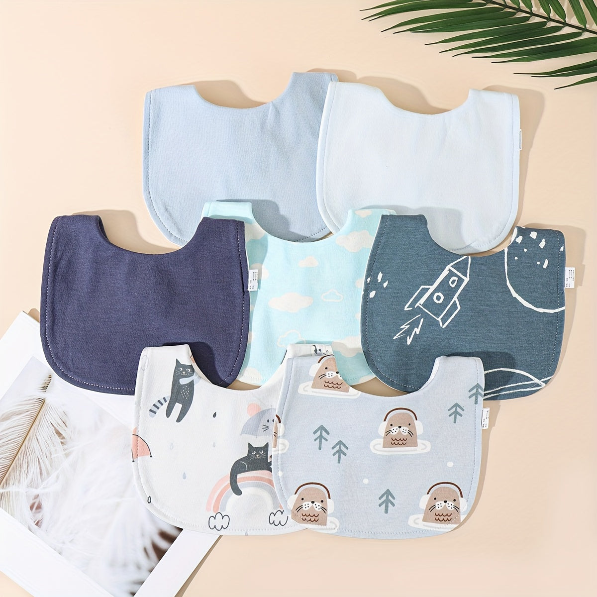 Set of 3 Waterproof Kids Feeding Bibs U-Shaped Durable Boys Girls Snap Closure