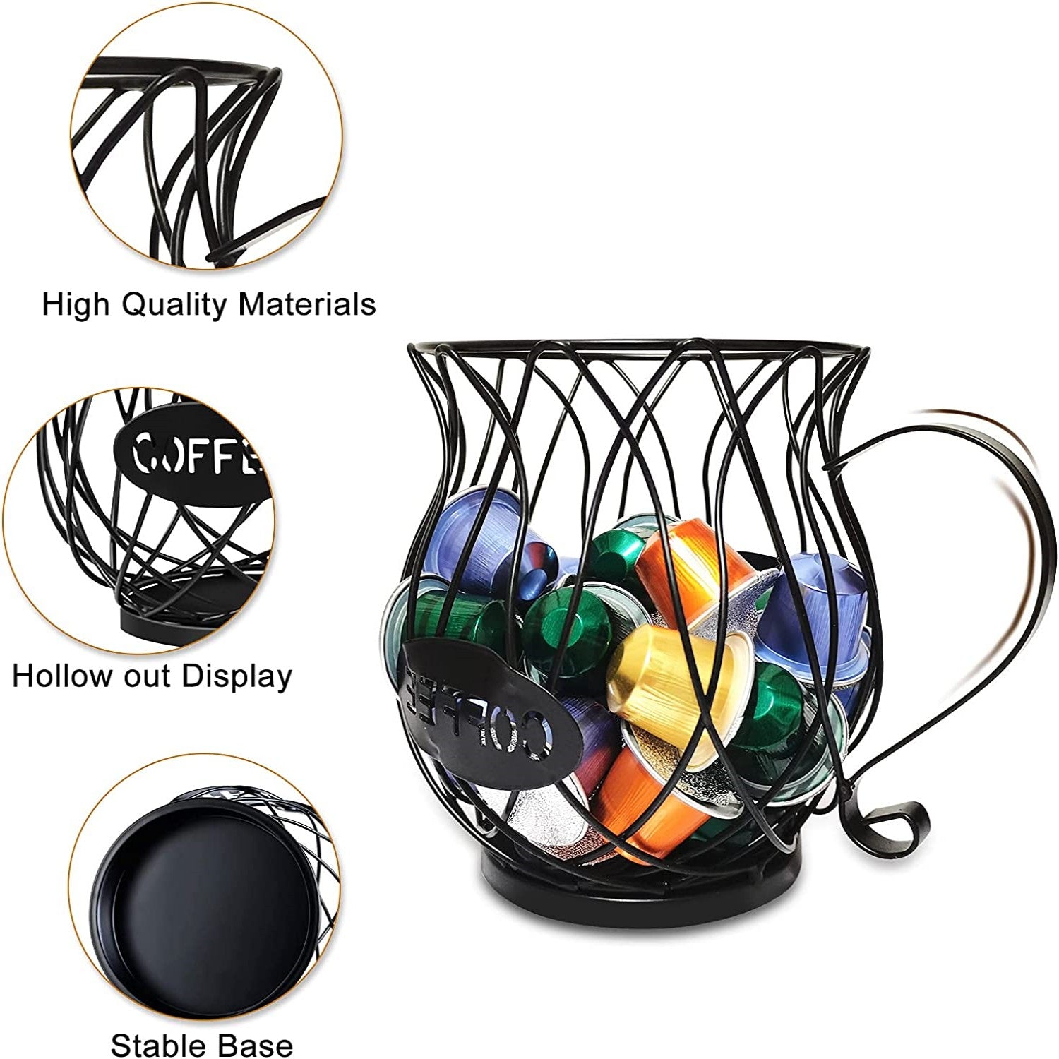 Coffee Pods Organizer Holder Black Large Capacity Capsule Storage Rack