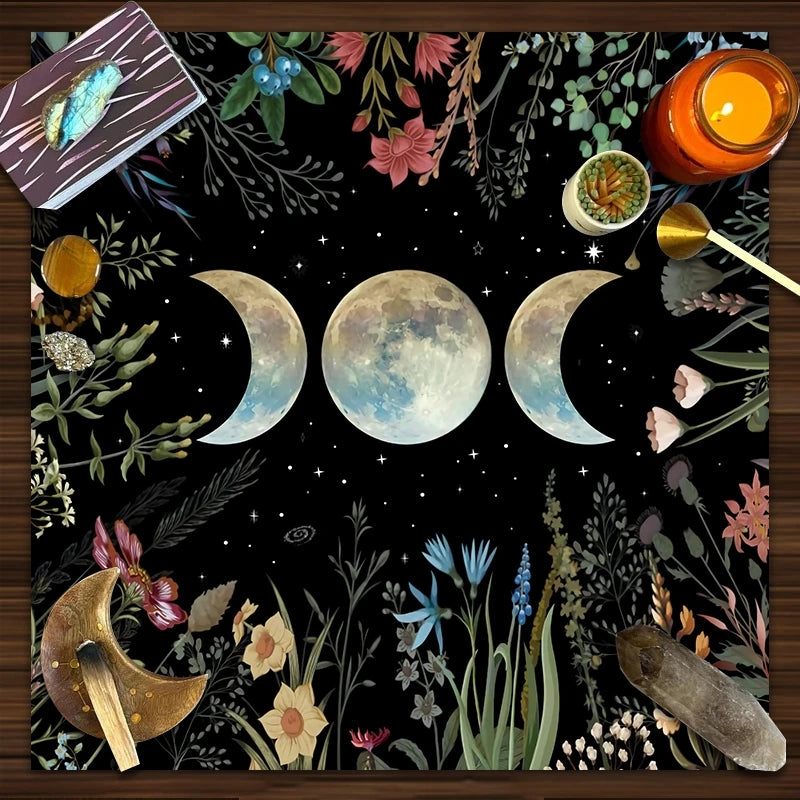 Покрывало для Таро Moon Garden с дизайнами Астрологии и Тройной Луны для гадания и колдовства