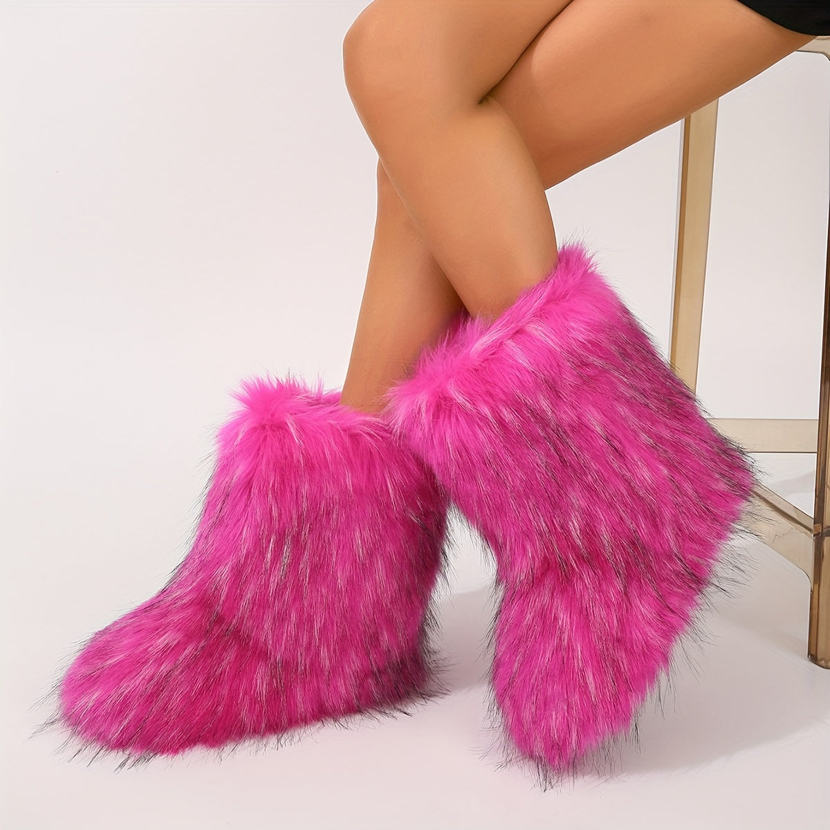 Женские зимние ботинки-слипы из искусственного меха до середины икры, с противоскользящей подошвой