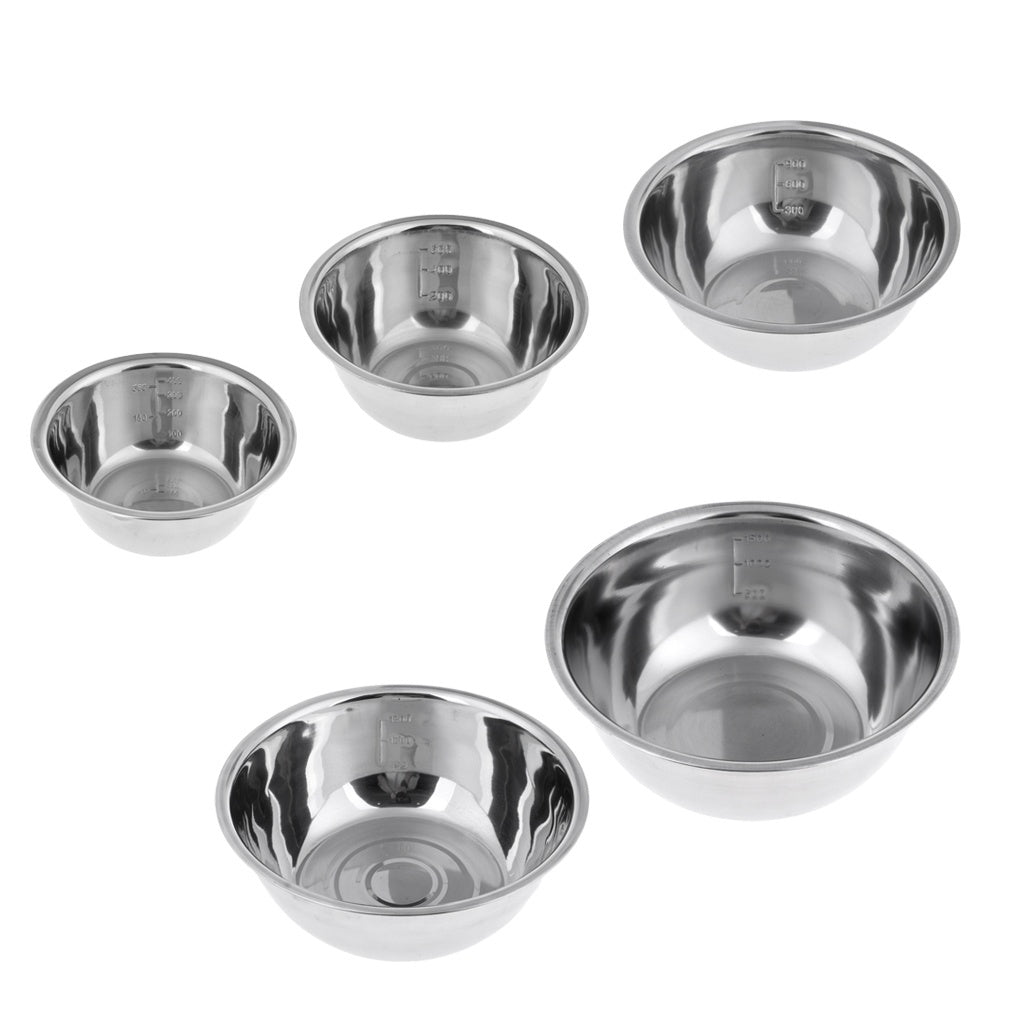 Set of 5 Stainless Steel Mixing Bowls with Non-Slip Base for Cooking and Baking