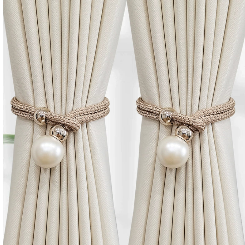 Set of 2 Elegant Faux Pearl Curtain Tiebacks for Home Decor and Window Treatment