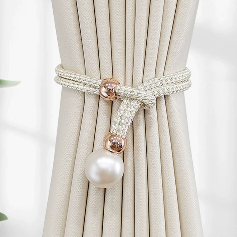 Set of 2 Elegant Faux Pearl Curtain Tiebacks for Home Decor and Window Treatment