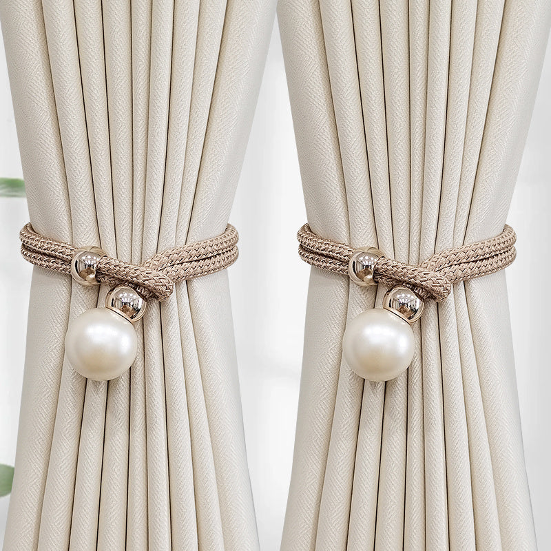 Set of 2 Elegant Faux Pearl Curtain Tiebacks for Home Decor and Window Treatment