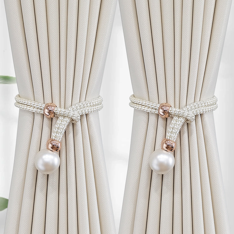Set of 2 Elegant Faux Pearl Curtain Tiebacks for Home Decor and Window Treatment