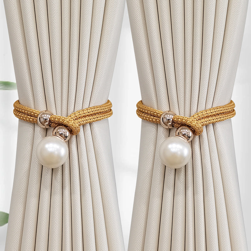 Set of 2 Elegant Faux Pearl Curtain Tiebacks for Home Decor and Window Treatment