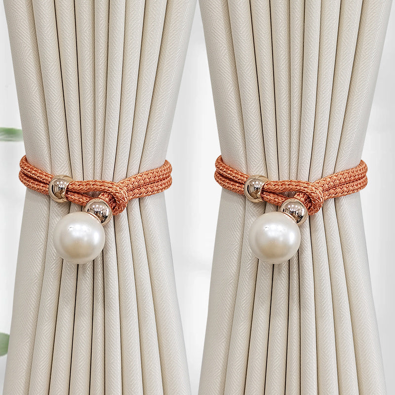 Set of 2 Elegant Faux Pearl Curtain Tiebacks for Home Decor and Window Treatment