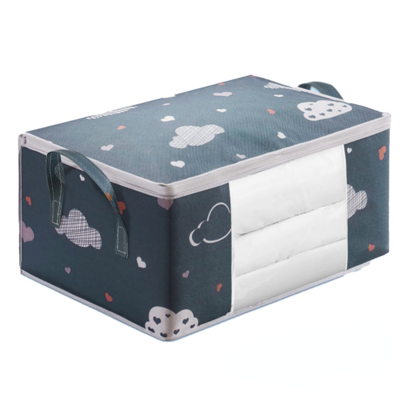 Extra-Large Foldable Storage Bag with Zipper Dustproof Moistureproof Beige Navy Heart Cloud Pattern