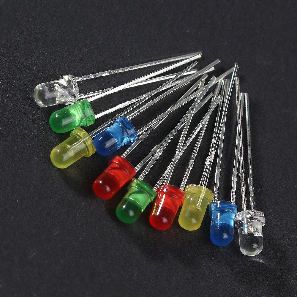 100 Pieces LED Diode Kit for Electronics Red Yellow Blue Green White