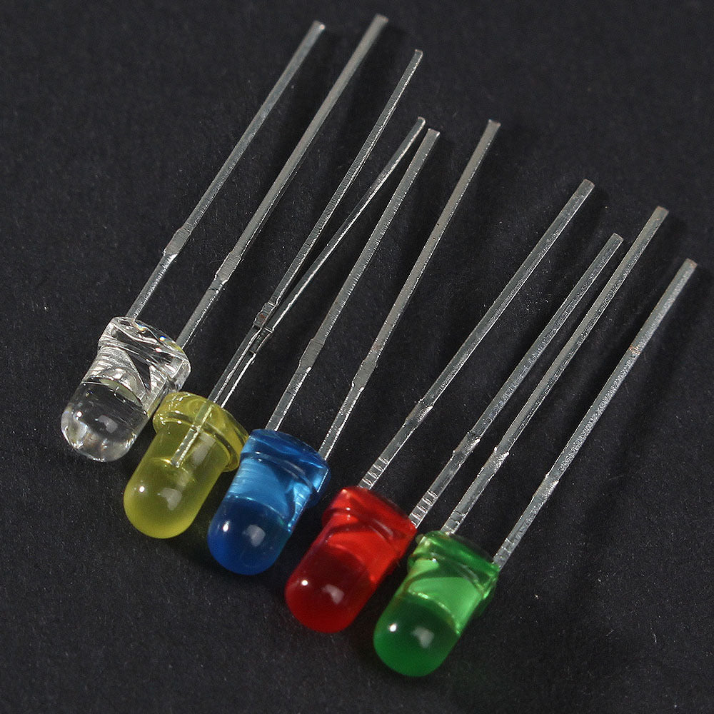 100 Pieces LED Diode Kit for Electronics Red Yellow Blue Green White