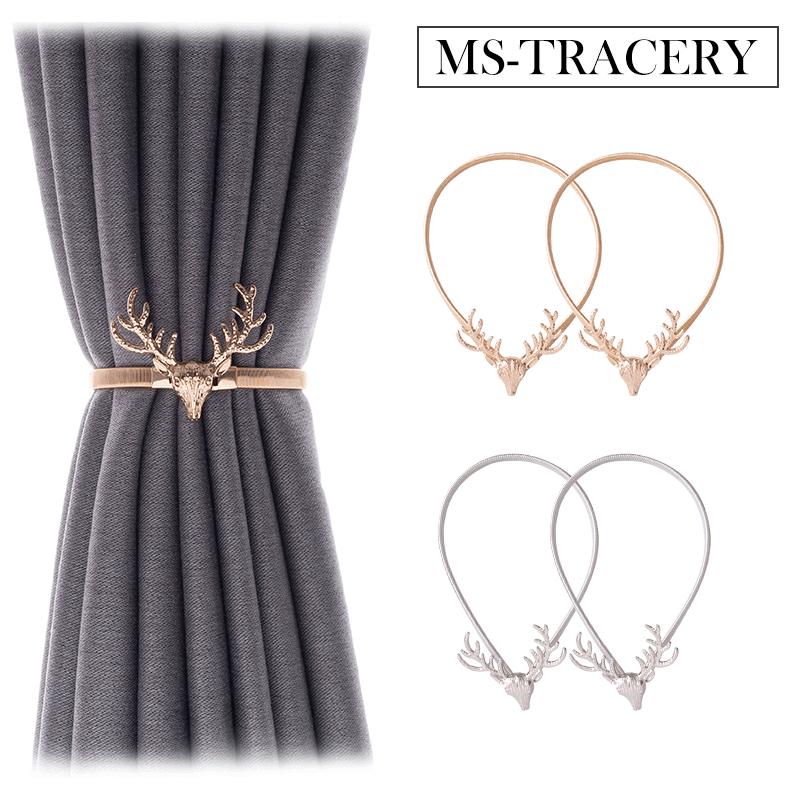 Set of 2 Nordic Style Deer Head Elastic Curtain Buckles Macrame Window Holdbacks for Living Room