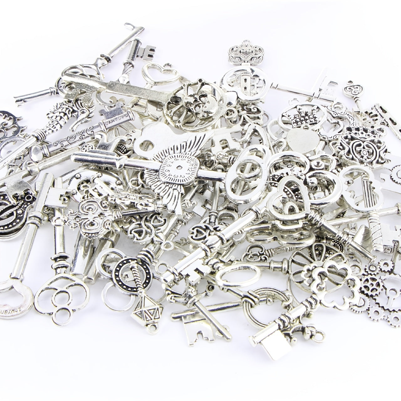 80pcs Antique Zinc Alloy Key Pendants Pirate Castle Skull Heart Filigree Jewelry Making