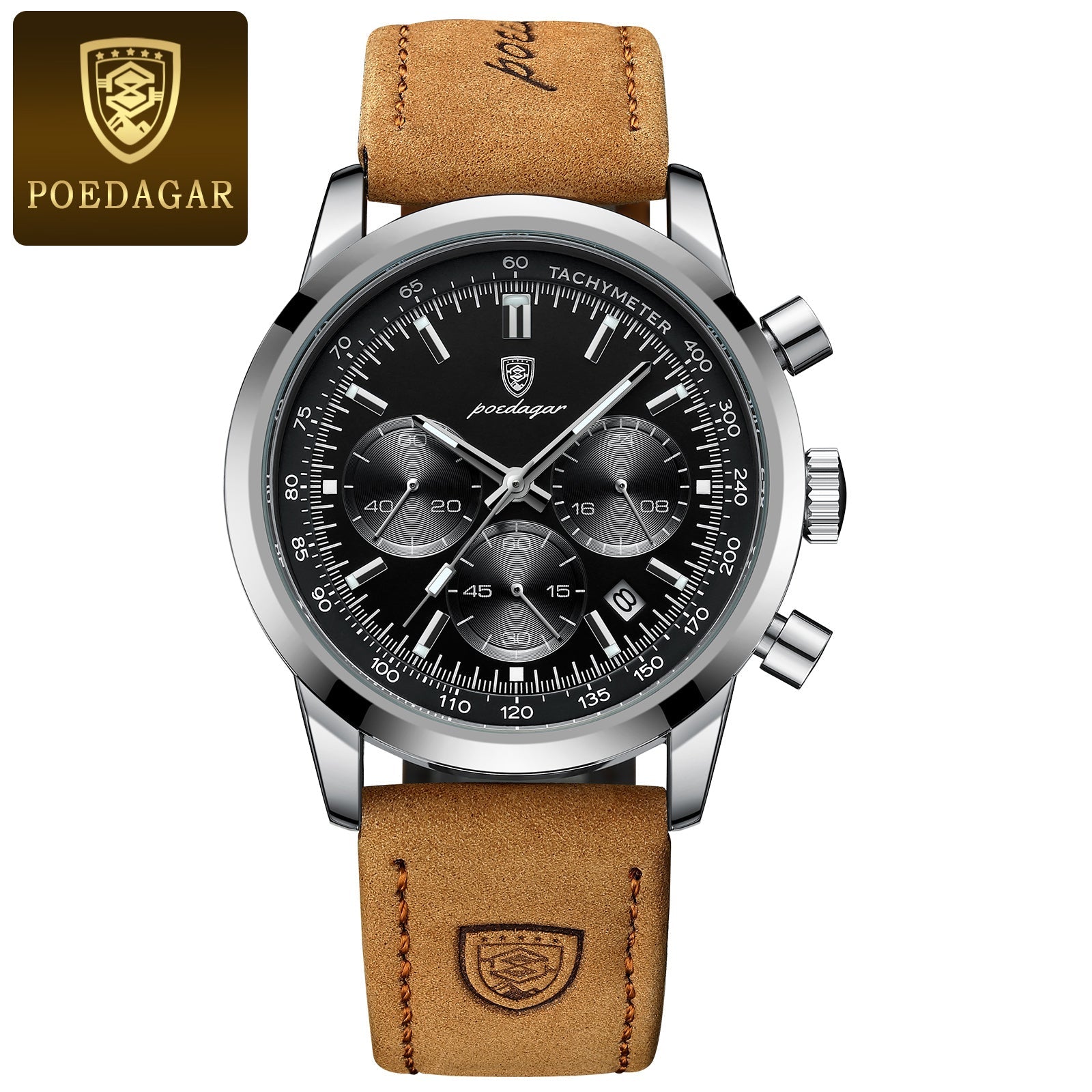Men's Chronograph Wristwatch Leather Strap Luminous Dial Quartz Watch
