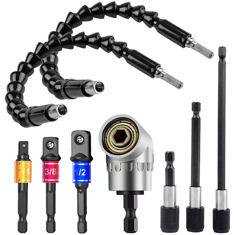 Flexible Drill Extension Hex Shank Set with Universal Socket and Screwdriver