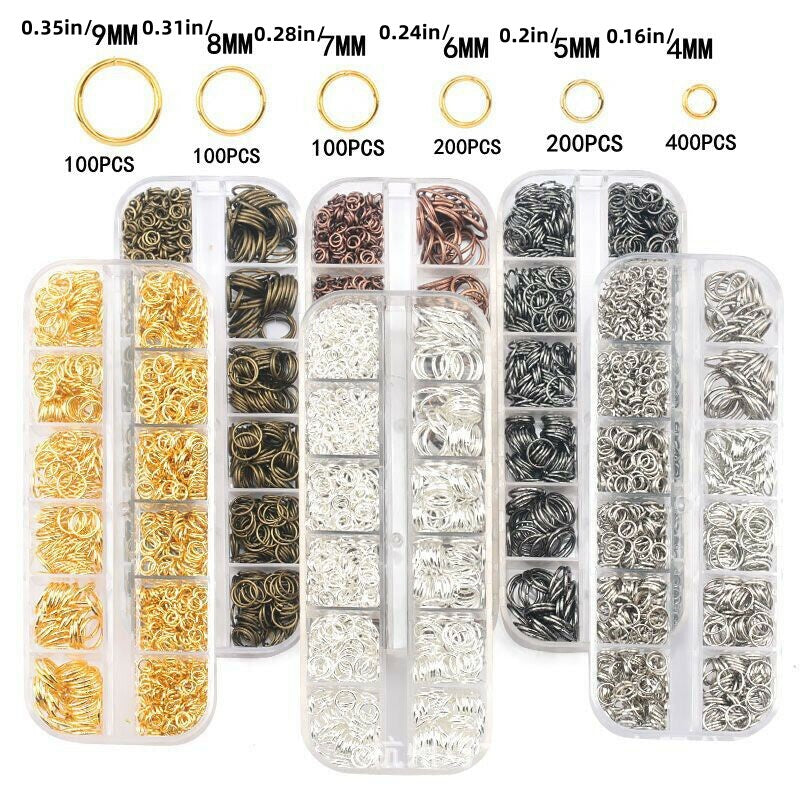 1100-Piece Assorted Alloy Jump Rings Set in Vibrant Colors and Various Sizes for Jewelry Making