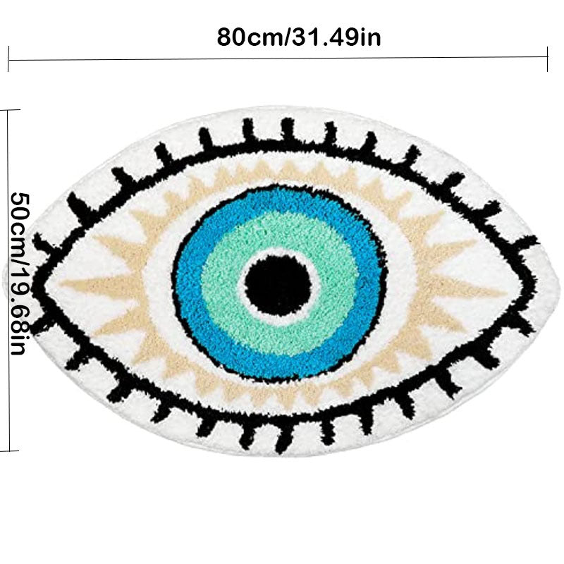 Absorbent White Evil Eye Rug Non-Slip Kitchen Bathroom Mat Shaggy Floor Carpet