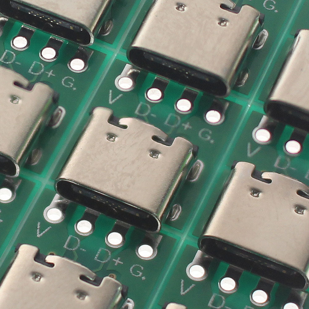 10 piezas de placa de prueba de conector hembra USB 3.1 Tipo-C de 16P a convertidor de PCB de 2.54mm