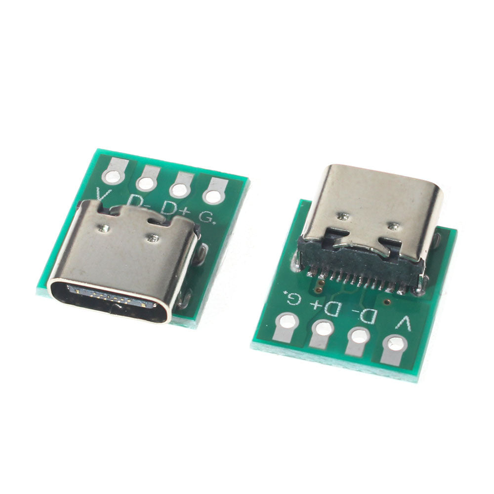 10 piezas de placa de prueba de conector hembra USB 3.1 Tipo-C de 16P a convertidor de PCB de 2.54mm