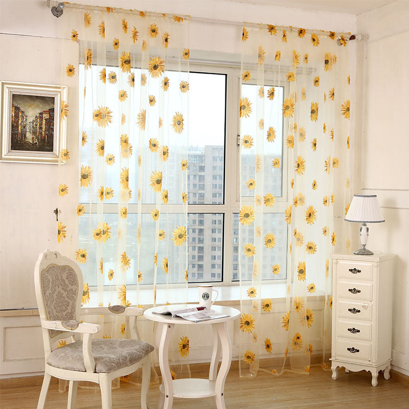 Sheer Curtain 1 Piece Sunflower Print Breathable Transparent for Balcony Living Room Office